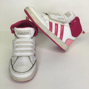 Adidas little girls white and pink high top sneakers in size 8